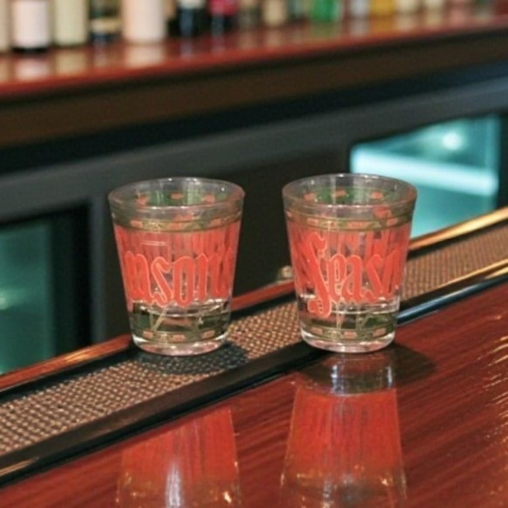 Culver Seasons Greeting Shot Glasses,‎ Set of 2, Vintage Stained Glass Design